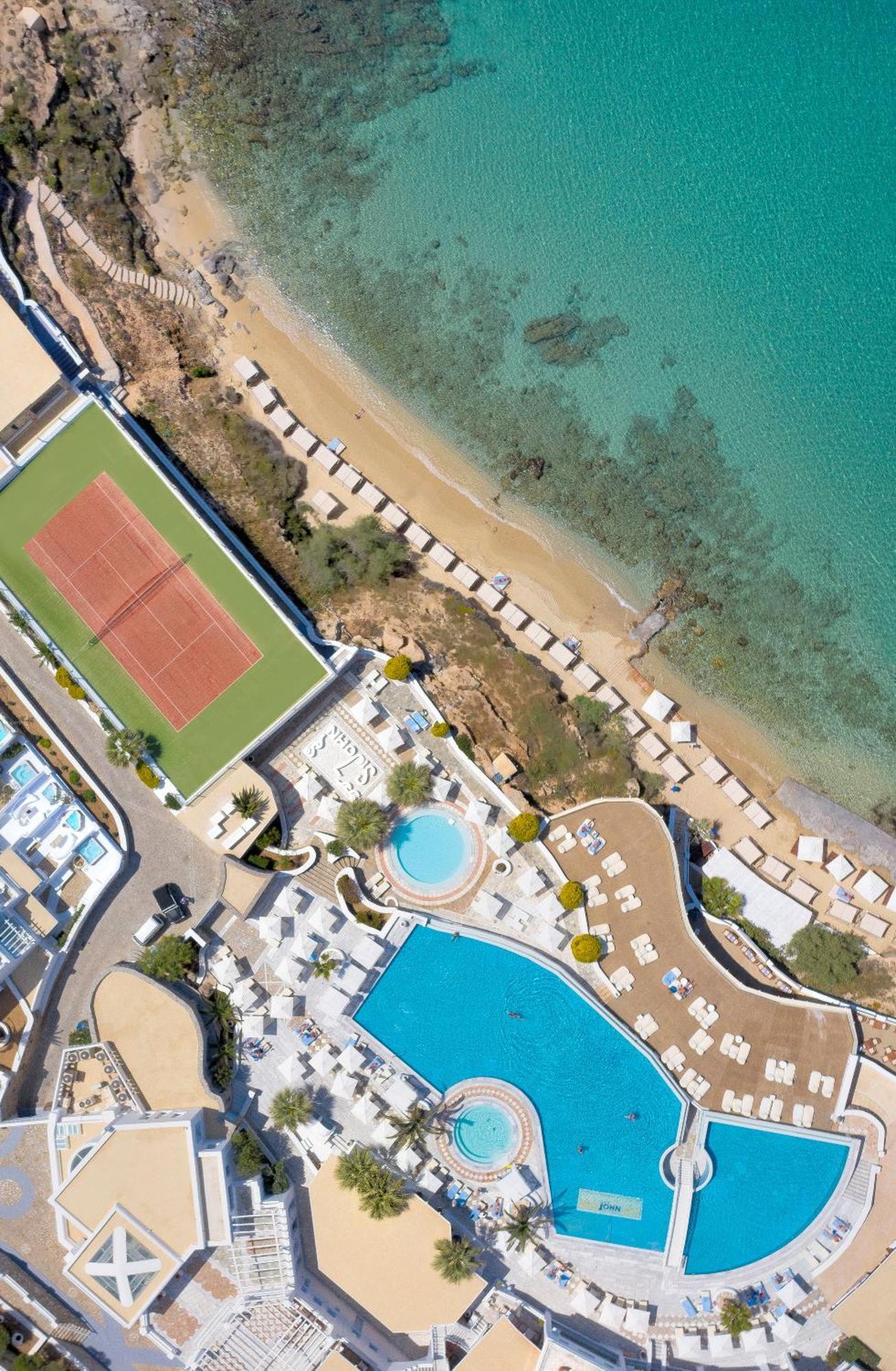 Saint John Hotel Villas & Spa Agios Ioannis Diakoftis Екстер'єр фото Aerial view of the tennis court